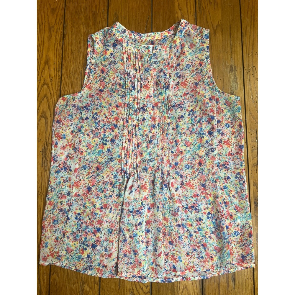 Liz Claiborne Womens Sleeveless Pintuck Pleat Floral Blouse Multi-Color Size XL